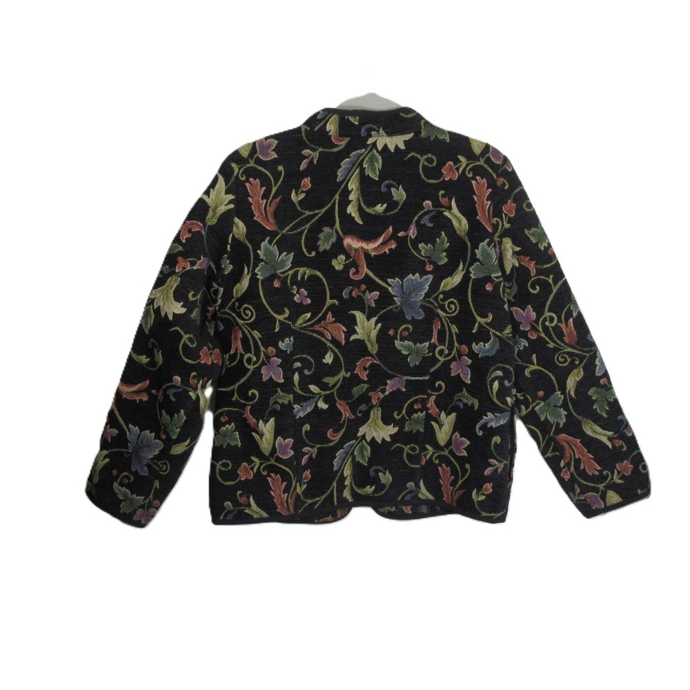Serengeti Womens Tapestry Jacket Black Floral Vine Open Front Pockets Size Med - Picture 2 of 14